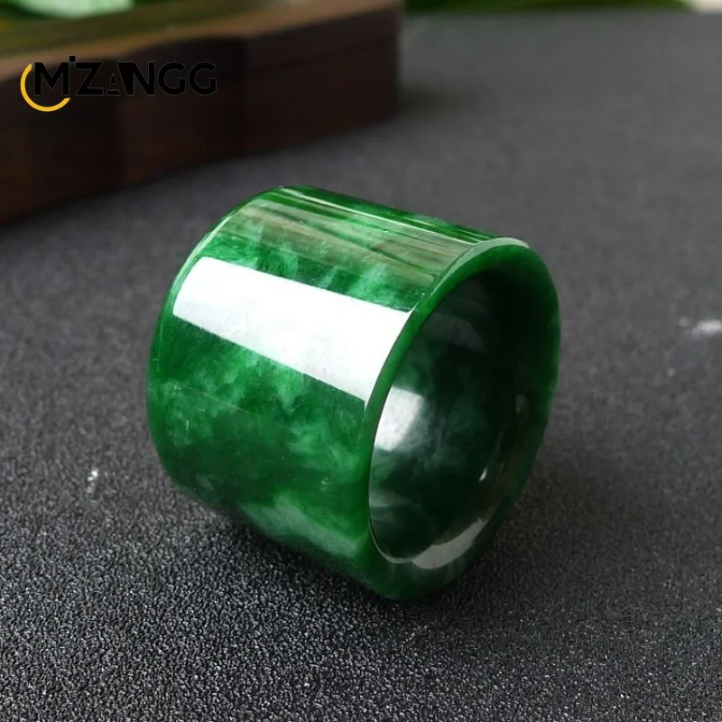 Wedding Zone - Natural Myanmar Jadeite Ring Chinese Carving