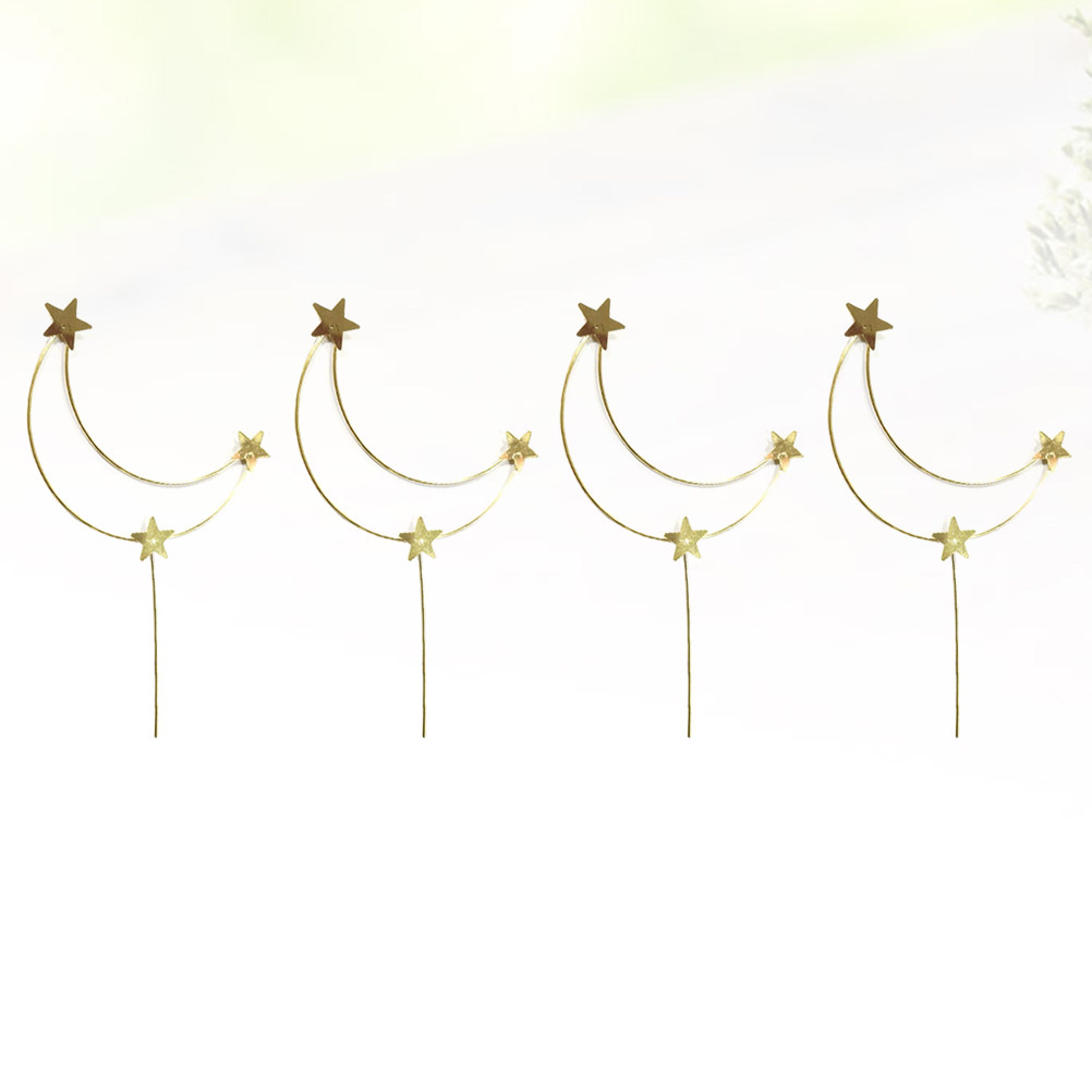 Wedding Cake Supply - 4Pcs Cake Topper Gold Star Moon