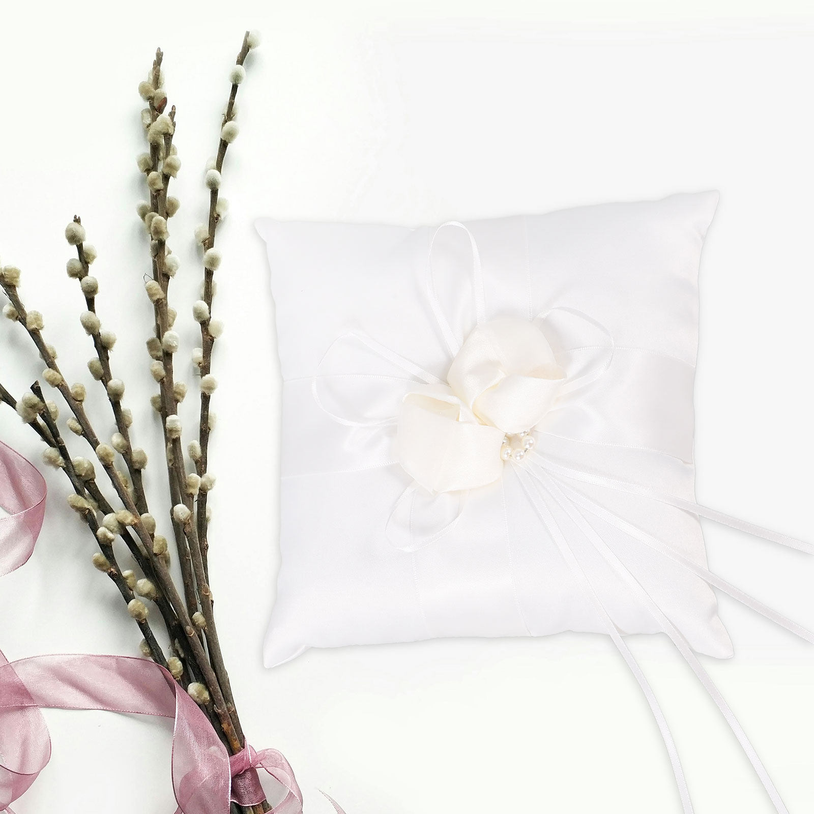 Ring Bearer Pillow - 20x20cm Bridal Ring Pillow White Pocket
