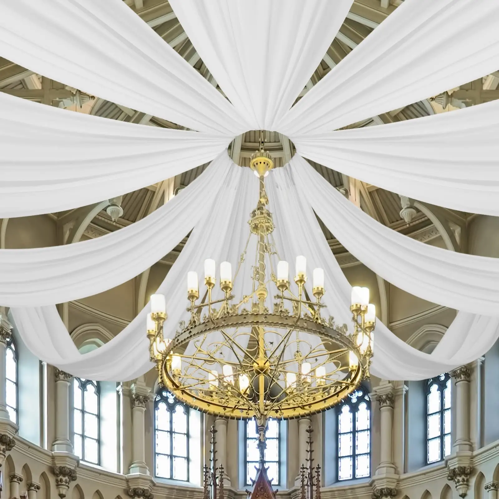 White Wedding Dress Ceiling Dr - Wedding Backdrop Curtain ulasan dan harga