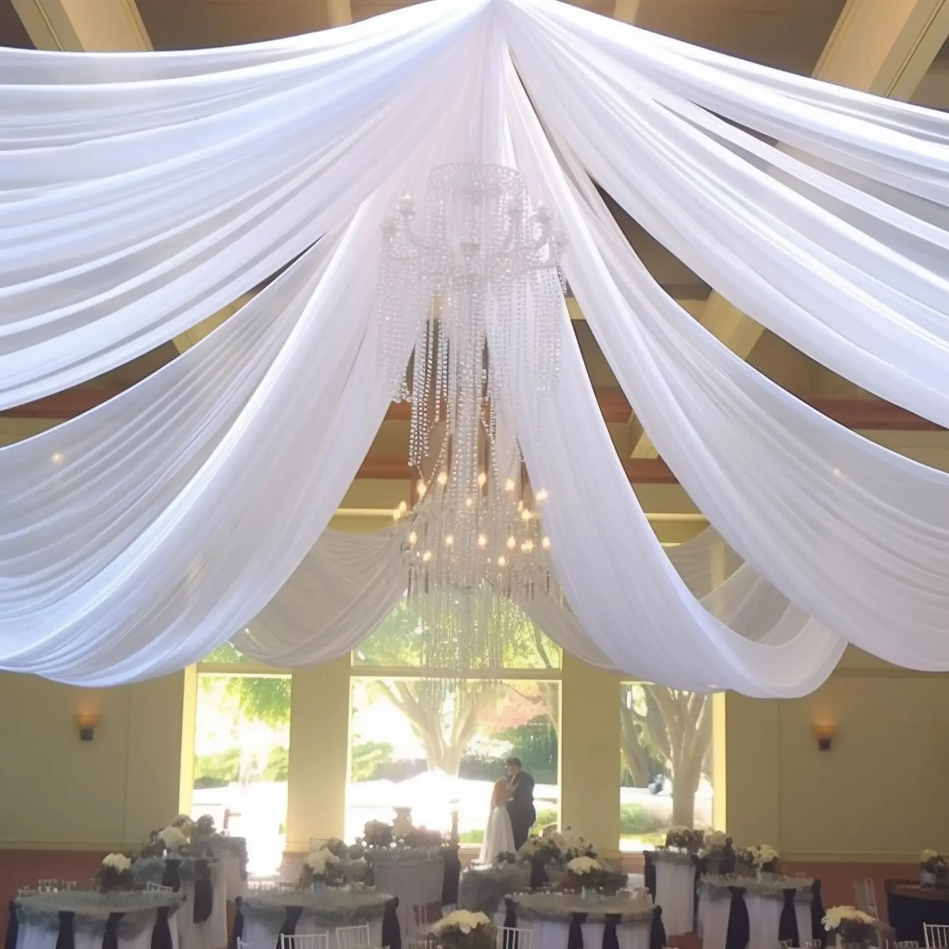 White Wedding Dress Ceiling Dr - Wedding Backdrop Curtain ulasan dan harga