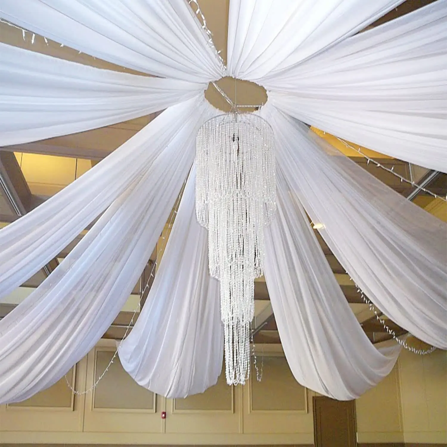 White Wedding Dress Ceiling Dr - Wedding Backdrop Curtain ulasan dan harga
