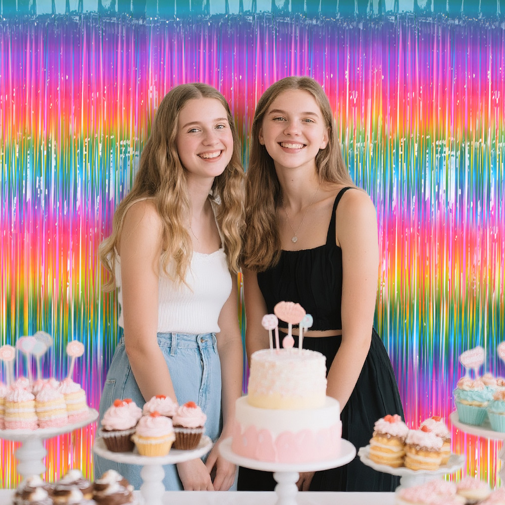 Rainbow Foil Fringe Curtain Ma - Wedding Backdrop Curtain ulasan dan harga