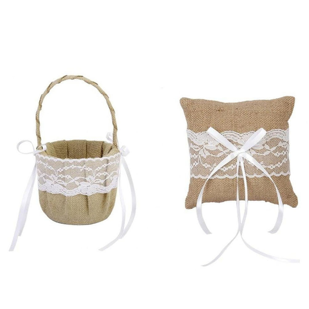 Set of 6 Burlap Jute Lace Flow - Ring Bearer Pillow ulasan dan harga