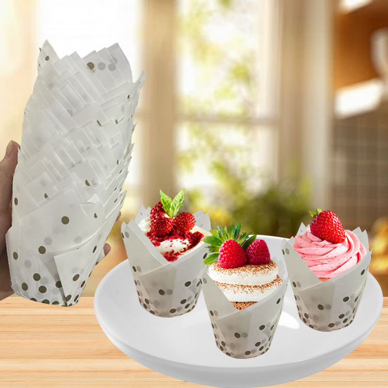 50Pcs/100Pcs Gold Dot Tulip Ca - Wedding Cake Supply ulasan dan harga